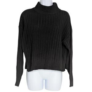 Topshop Black Knit Ribbed Funnel Neck Sweater Size 0/2